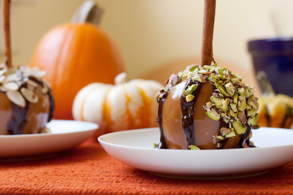 Dipped candy apple on a plate