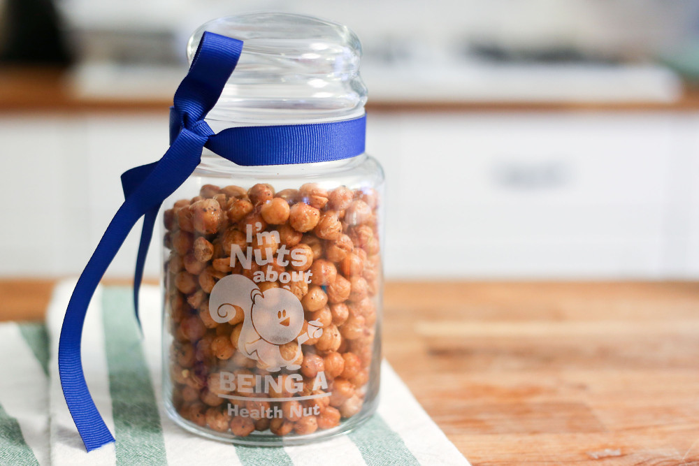 personalized mason jar full of chick peas