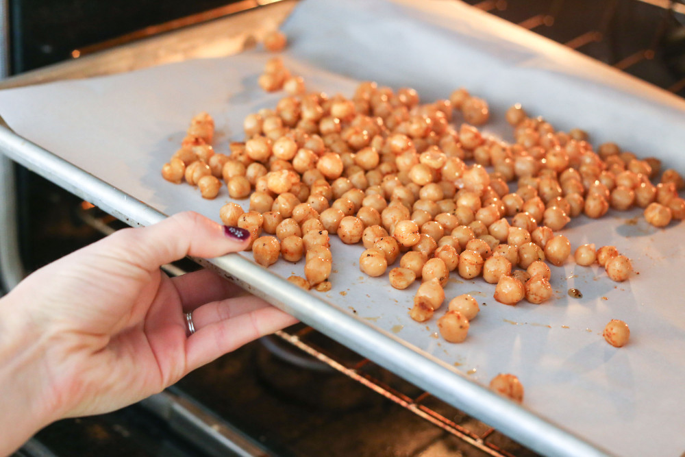 chick peas on a baking sheet