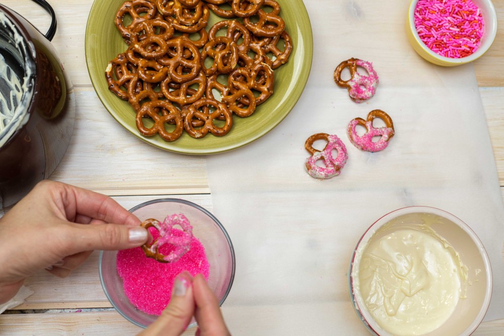 pink pretzels work stations