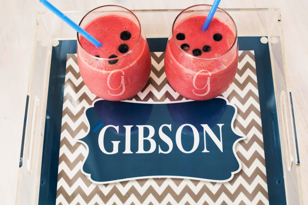 juice smoothies in glasses on tray