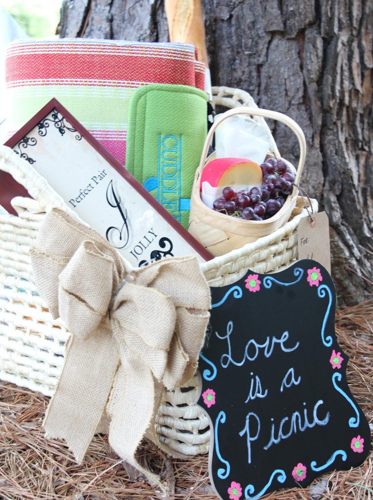 basket with bow and chalkboard