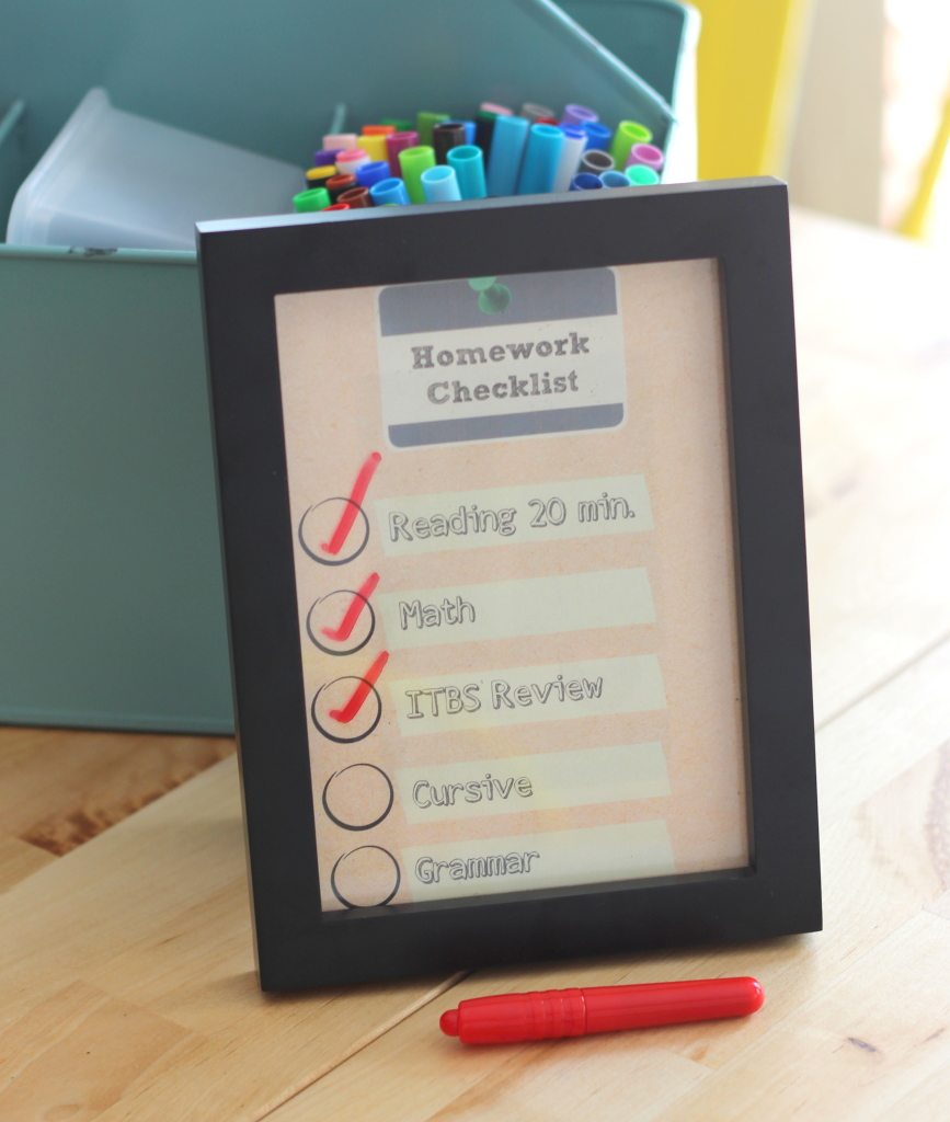 homework checklist and pen