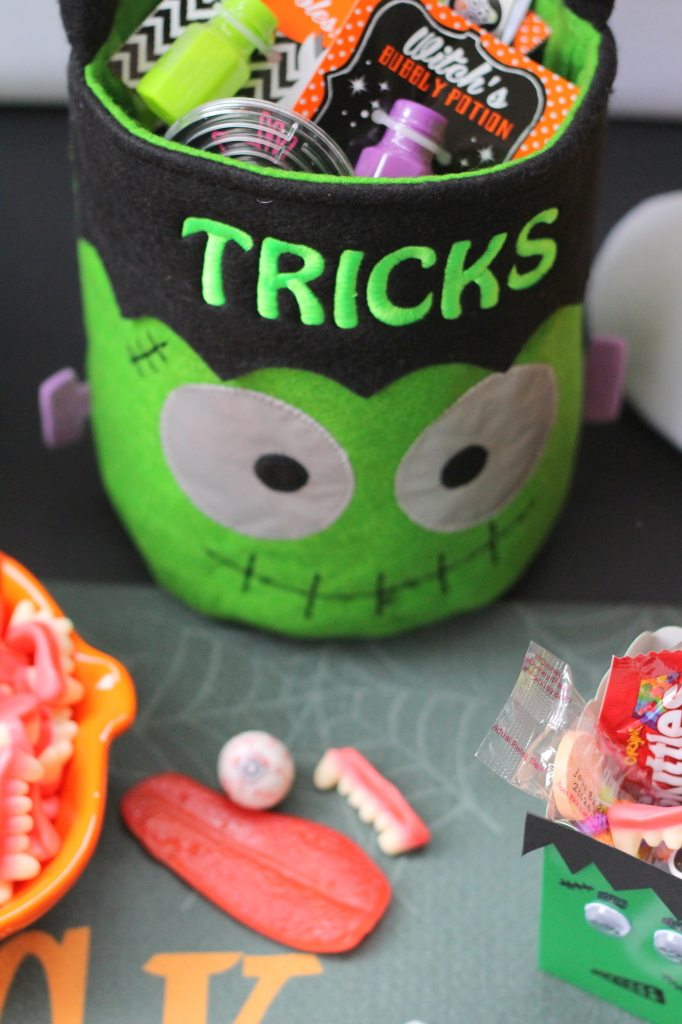 Halloween candy in a personalized treat bag