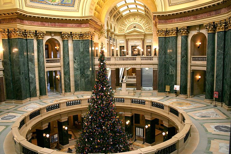 The Christmas Tree at the heart of the Wisconsin Capitol building may be the most beautiful in the state. Photo by Mark Sadowski.