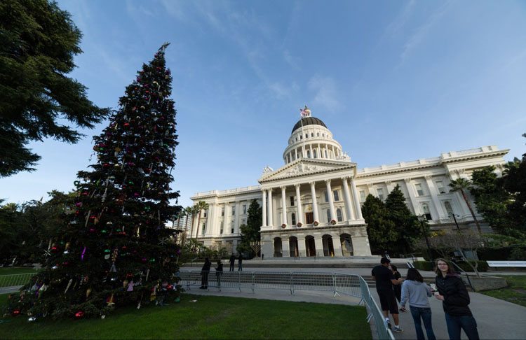 California's State Capitol Building during Christmas