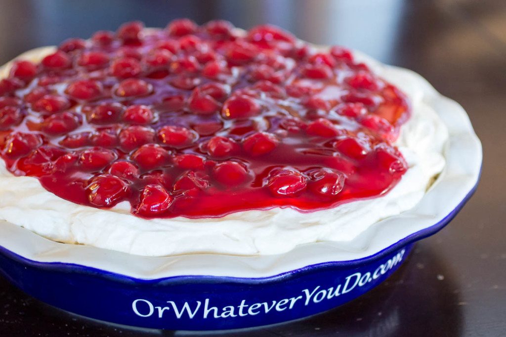 cherry cheesecake pie with whipped cream