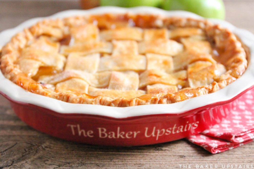 classic apple pie in personalized dish