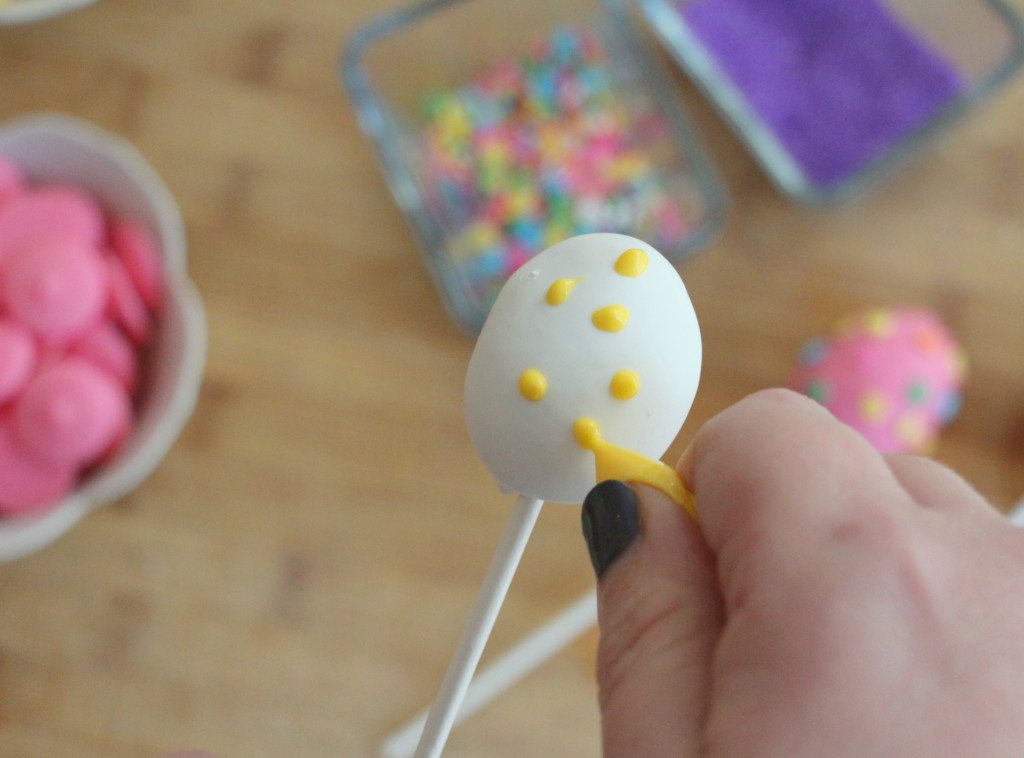 decorating Easter egg cake pops