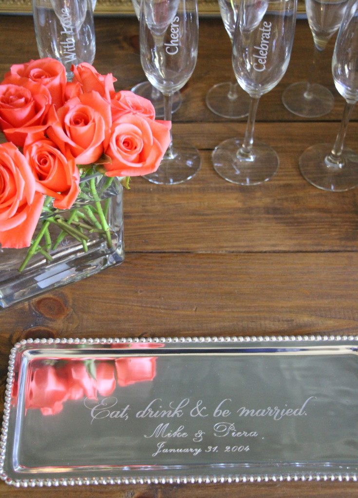 champagne flute glasses and roses