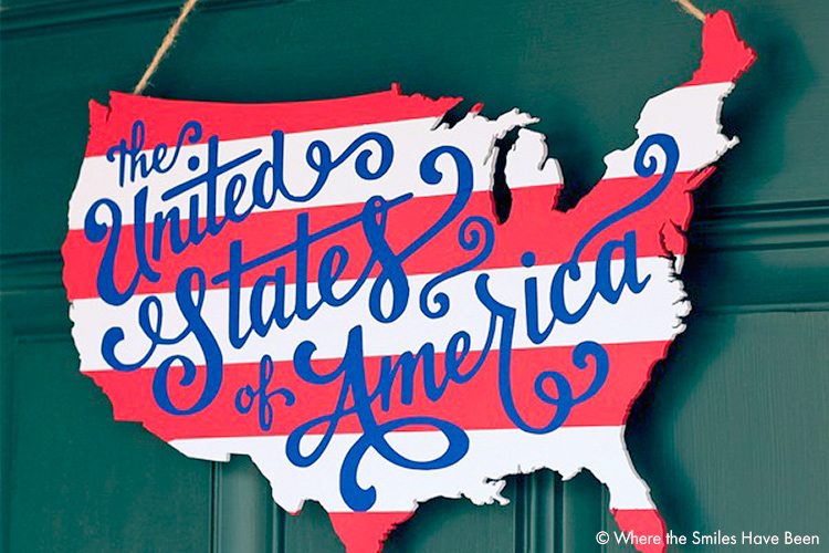 4th of July USA map door hanger