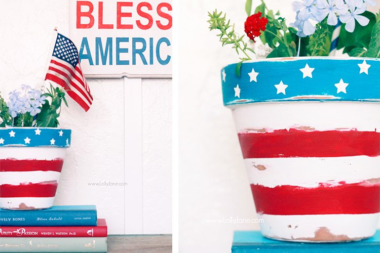 4th of July stars and stripes flower pot