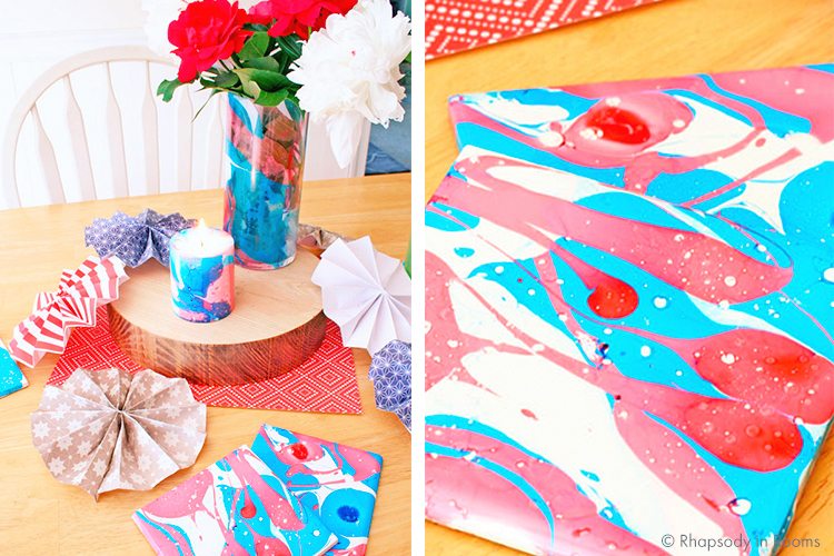 4th of July red, white, and blue marbling