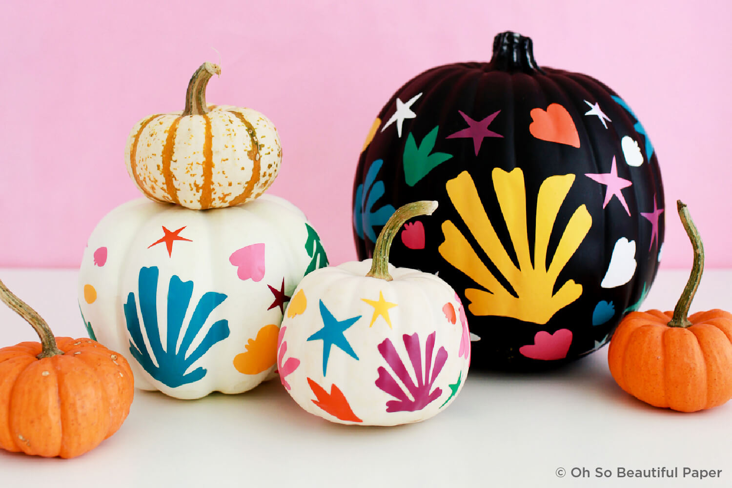 pumpkins painted with bright and fun designs