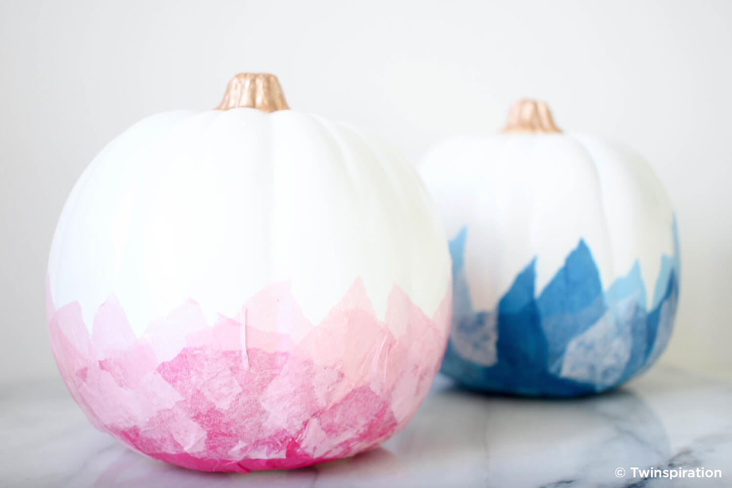 pumpkins with tissue paper decoupaged to them