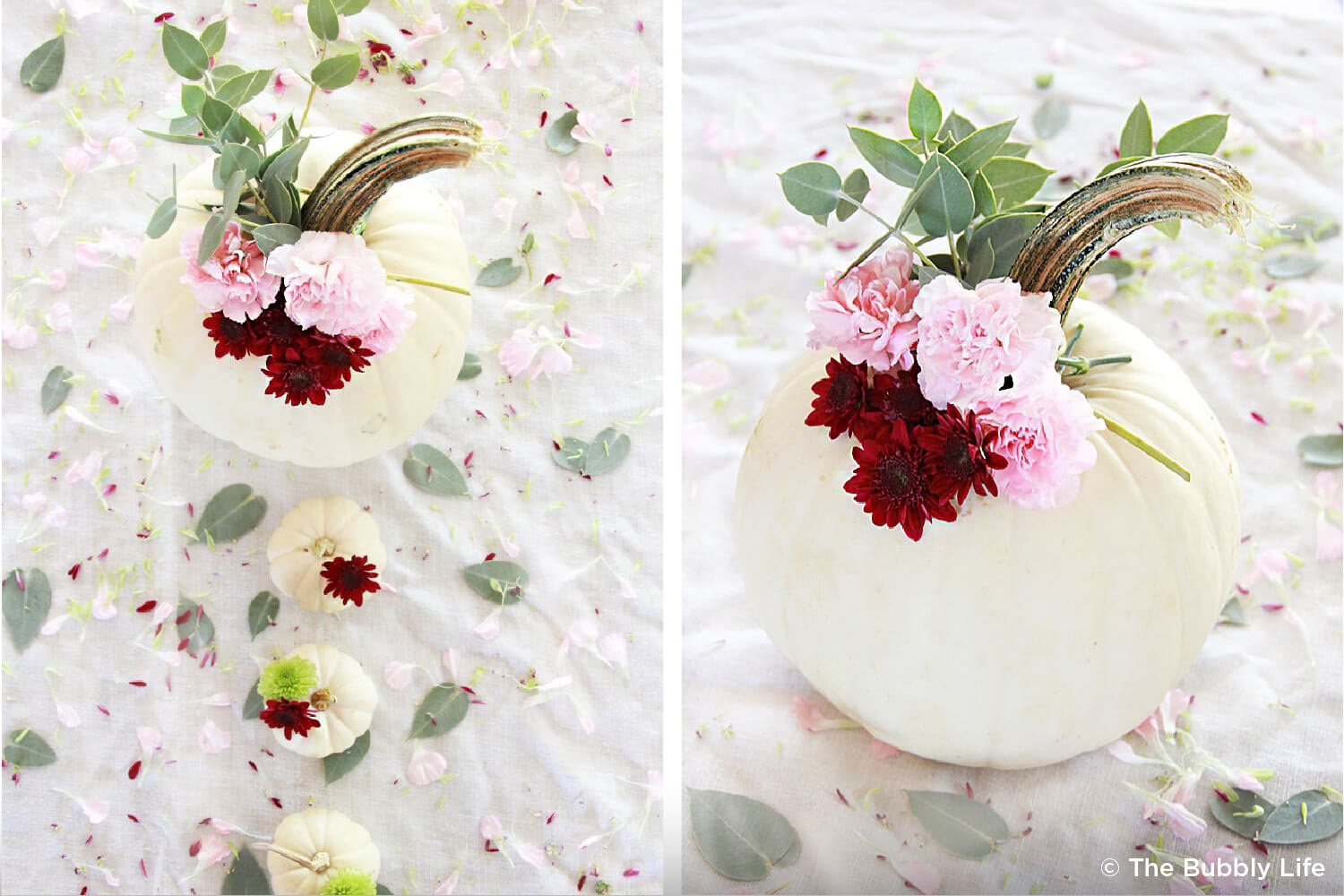 pumpkin with colorful flowers in it