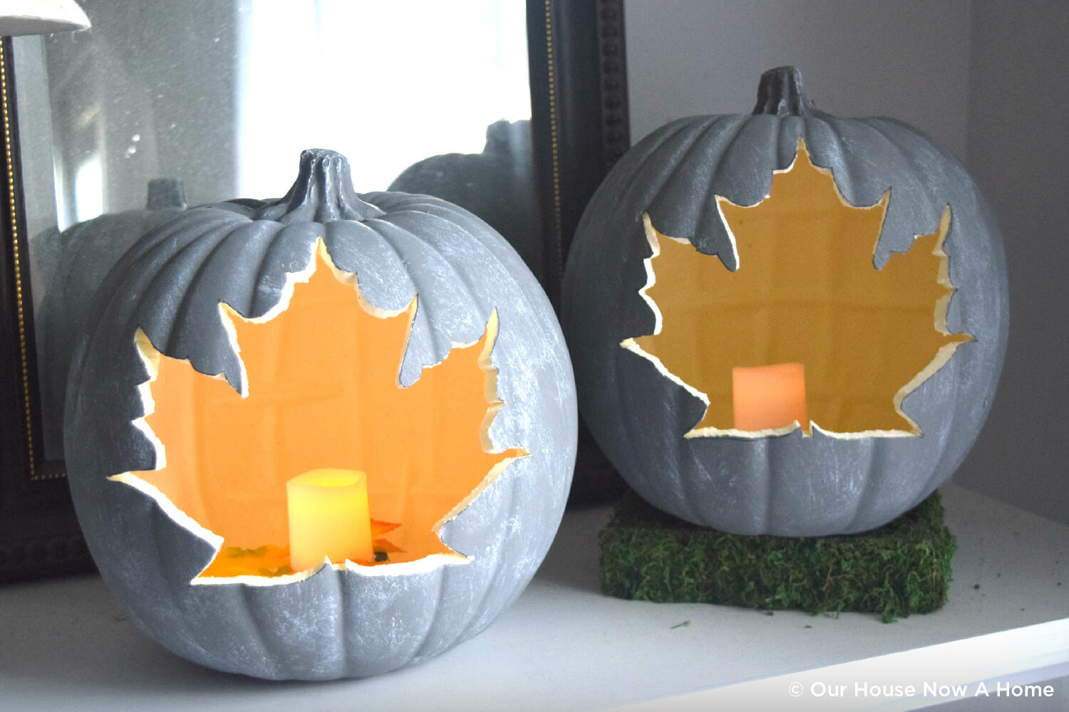 pumpkin carved with leaf design