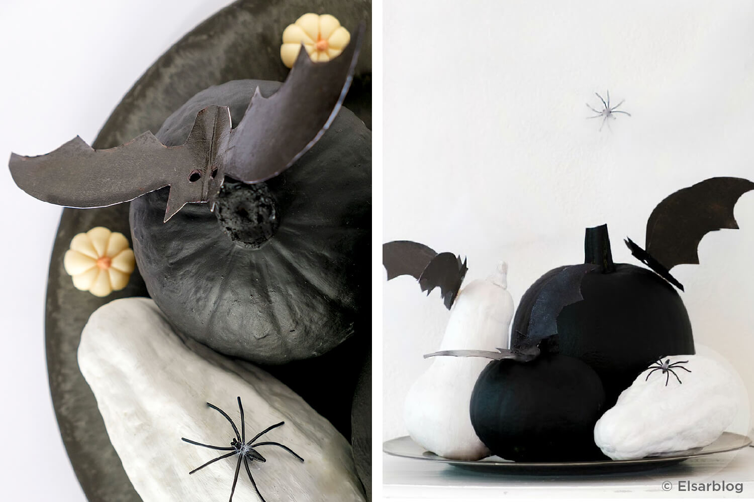 pumpkins painted black and white