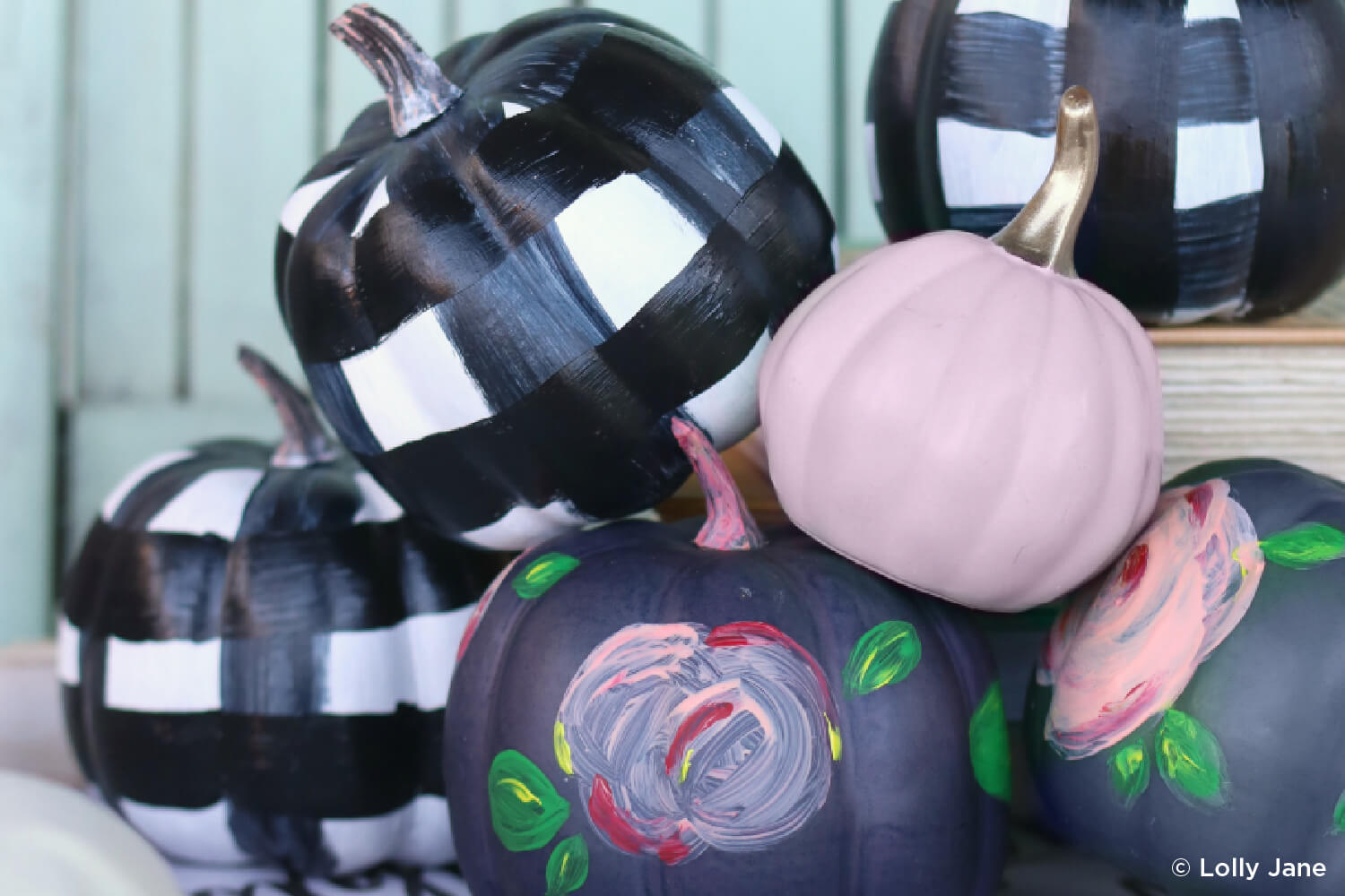 pumpkins painted with plaid designs