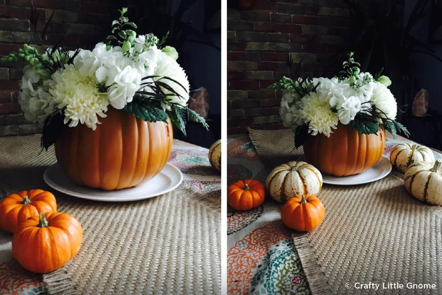 pumpkin used as a vase with flowers