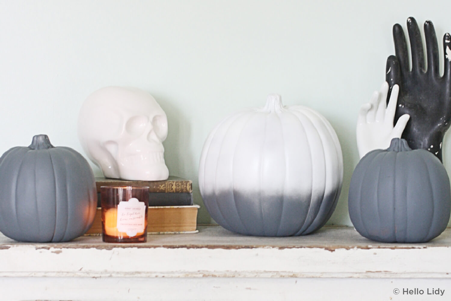 pumpkin painted half white and half gray