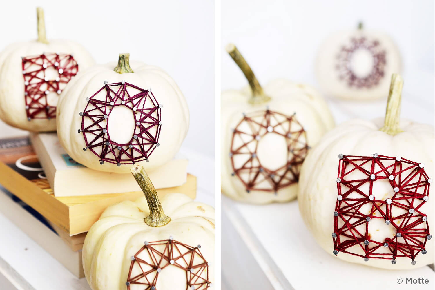 pumpkins with string art on them