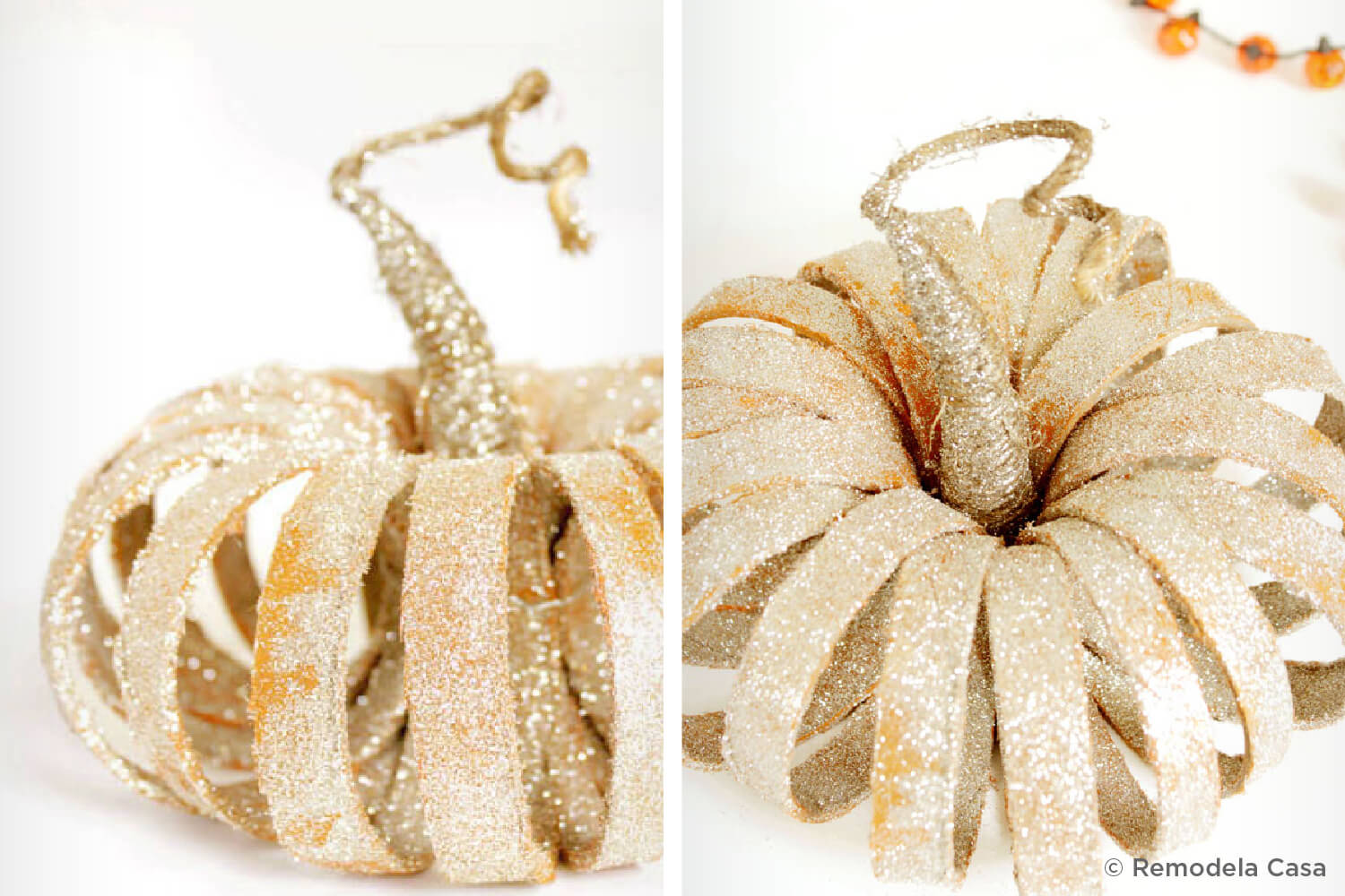 crafted pumpkin covered in gold glitter