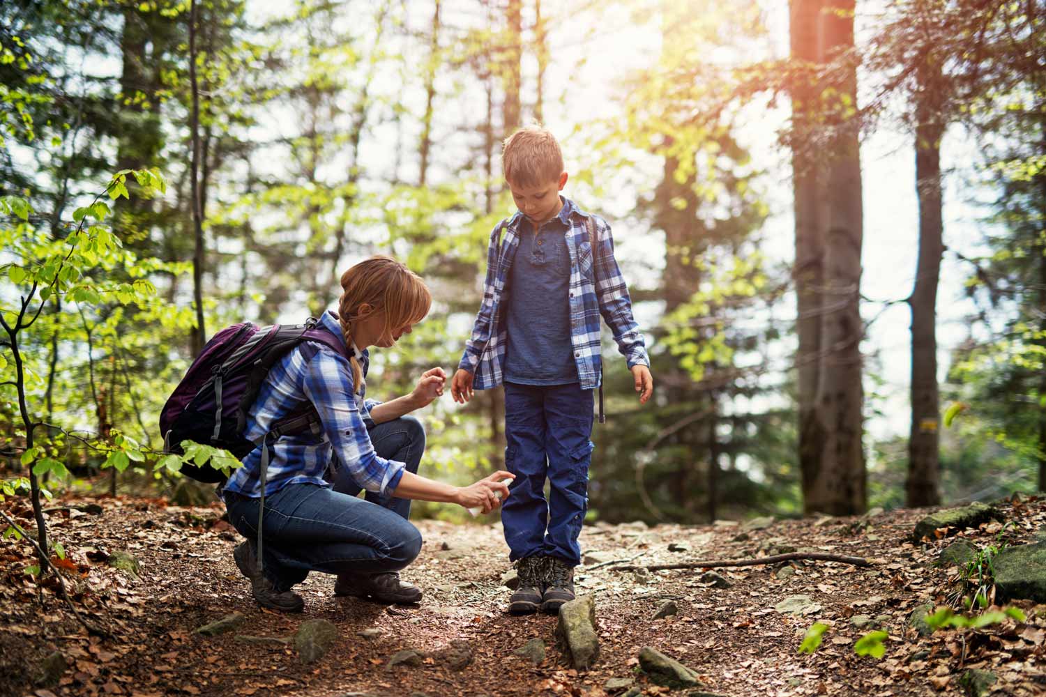 mom and kid camping