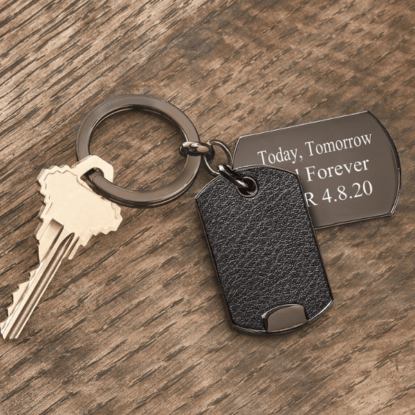 metal keychain ring featuring personalized tag